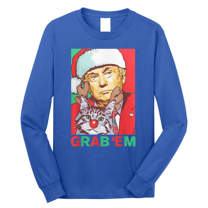 Funny Trump Cat Grab' Em Vintage Retro Christmas Trump Gift Long Sleeve Shirt