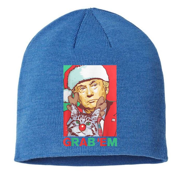 Funny Trump Cat Grab' Em Vintage Retro Christmas Trump Gift Sustainable Beanie