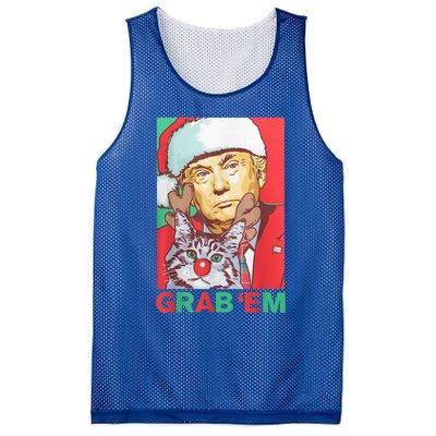 Funny Trump Cat Grab' Em Vintage Retro Christmas Trump Gift Mesh Reversible Basketball Jersey Tank