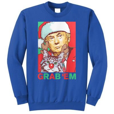 Funny Trump Cat Grab' Em Vintage Retro Christmas Trump Gift Tall Sweatshirt