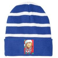 Funny Trump Cat Grab' Em Vintage Retro Christmas Trump Gift Striped Beanie with Solid Band