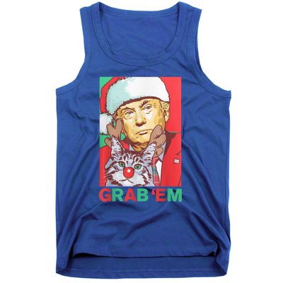 Funny Trump Cat Grab' Em Vintage Retro Christmas Trump Gift Tank Top