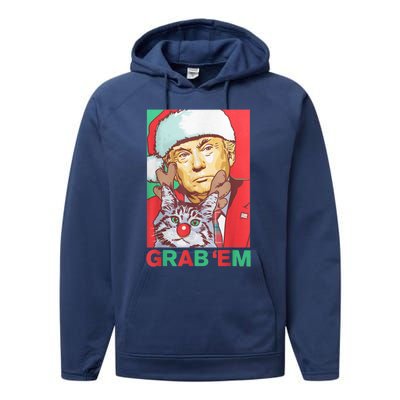 Funny Trump Cat Grab' Em Vintage Retro Christmas Trump Gift Performance Fleece Hoodie