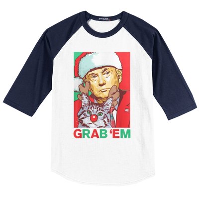 Funny Trump Cat Grab' Em Vintage Retro Christmas Trump Gift Baseball Sleeve Shirt