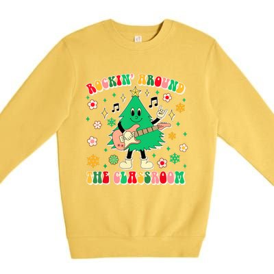 Funny Teacher Christmas Tree Vibes Rockin Around The Classroom Xmas Gift Premium Crewneck Sweatshirt