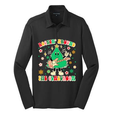 Funny Teacher Christmas Tree Vibes Rockin Around The Classroom Xmas Gift Silk Touch Performance Long Sleeve Polo