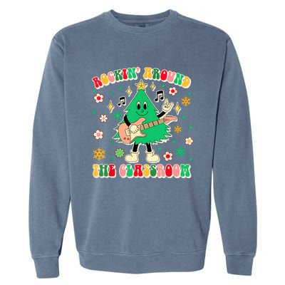 Funny Teacher Christmas Tree Vibes Rockin Around The Classroom Xmas Gift Garment-Dyed Sweatshirt