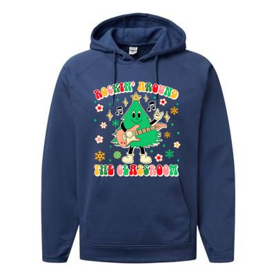 Funny Teacher Christmas Tree Vibes Rockin Around The Classroom Xmas Gift Performance Fleece Hoodie