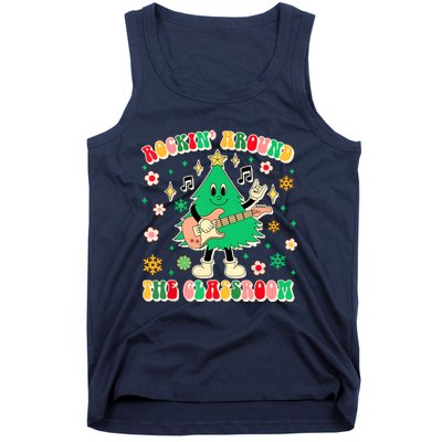 Funny Teacher Christmas Tree Vibes Rockin Around The Classroom Xmas Gift Tank Top