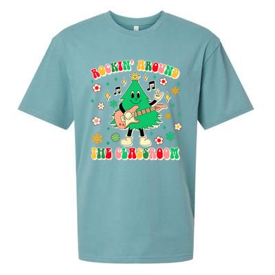 Funny Teacher Christmas Tree Vibes Rockin Around The Classroom Xmas Gift Sueded Cloud Jersey T-Shirt