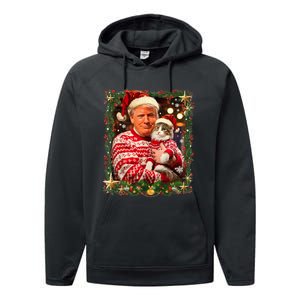 Funny Trump Christmas Sweater For Cat Lovers Ugly Xmas Sweatshirt Performance Fleece Hoodie