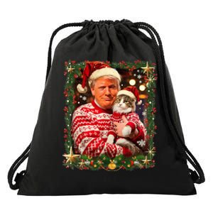 Funny Trump Christmas Sweater For Cat Lovers Ugly Xmas Sweatshirt Drawstring Bag