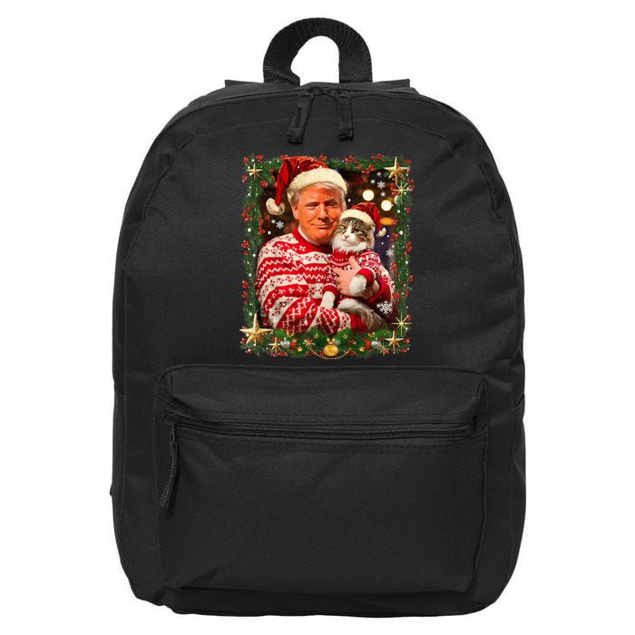 Funny Trump Christmas Sweater For Cat Lovers Ugly Xmas Sweatshirt 16 in Basic Backpack