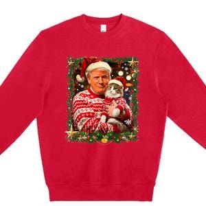 Funny Trump Christmas Sweater For Cat Lovers Ugly Xmas Sweatshirt Premium Crewneck Sweatshirt