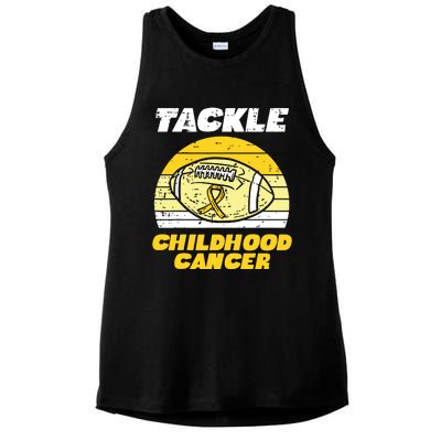 Football Tackle Childhood Cancer Retro Awareness Ribbon Ladies PosiCharge Tri-Blend Wicking Tank