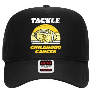 Football Tackle Childhood Cancer Retro Awareness Ribbon High Crown Mesh Back Trucker Hat