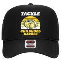 Football Tackle Childhood Cancer Retro Awareness Ribbon High Crown Mesh Back Trucker Hat