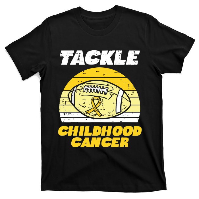 Football Tackle Childhood Cancer Retro Awareness Ribbon T-Shirt