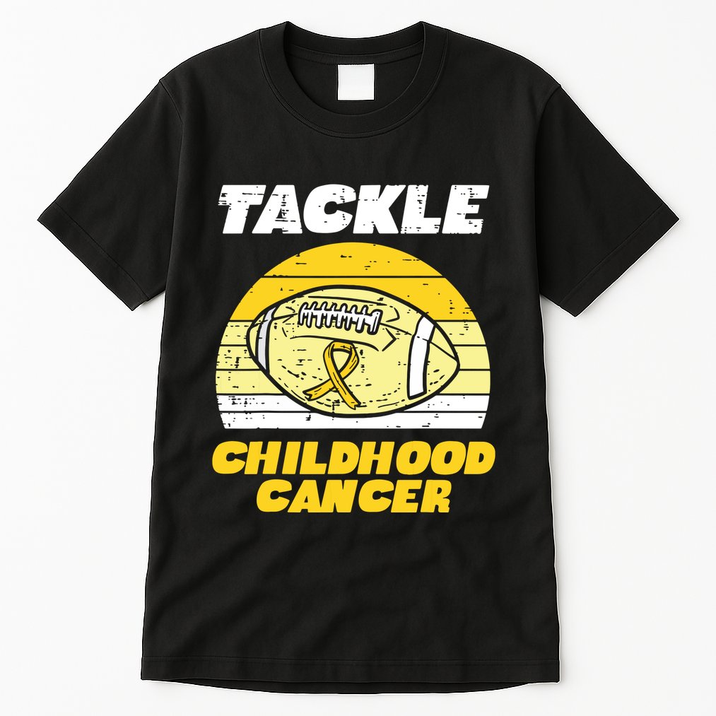 Football Tackle Childhood Cancer Retro Awareness Ribbon Tall T-Shirt