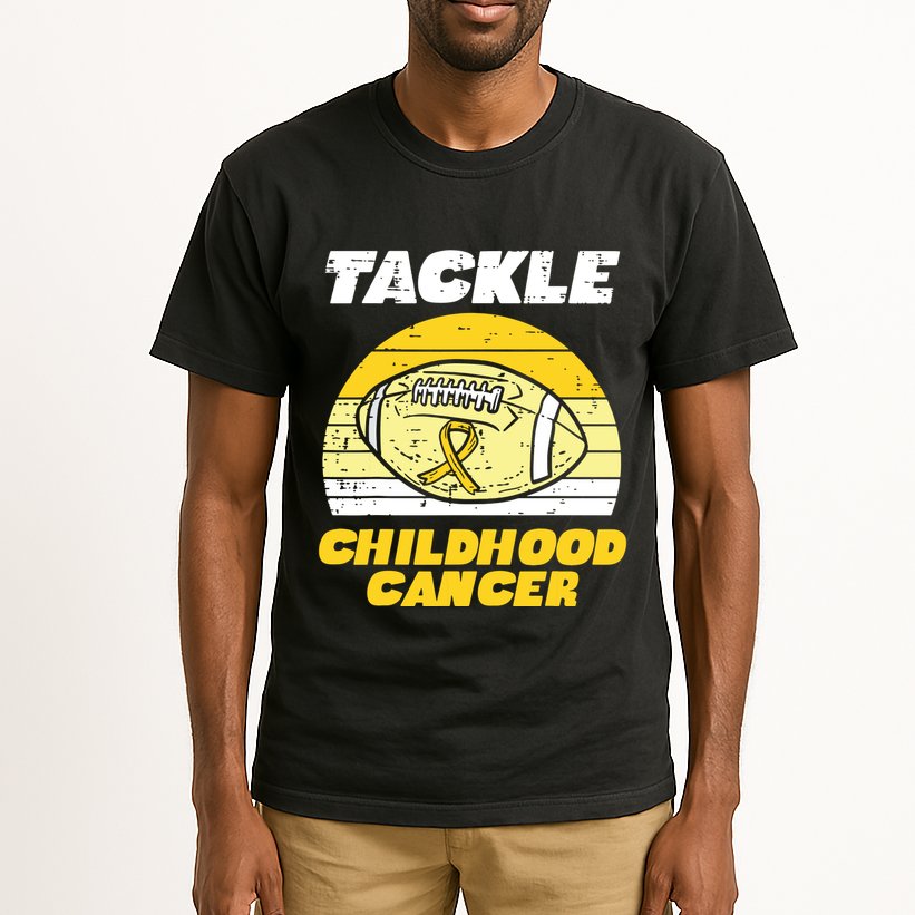 Football Tackle Childhood Cancer Retro Awareness Ribbon Tall T-Shirt