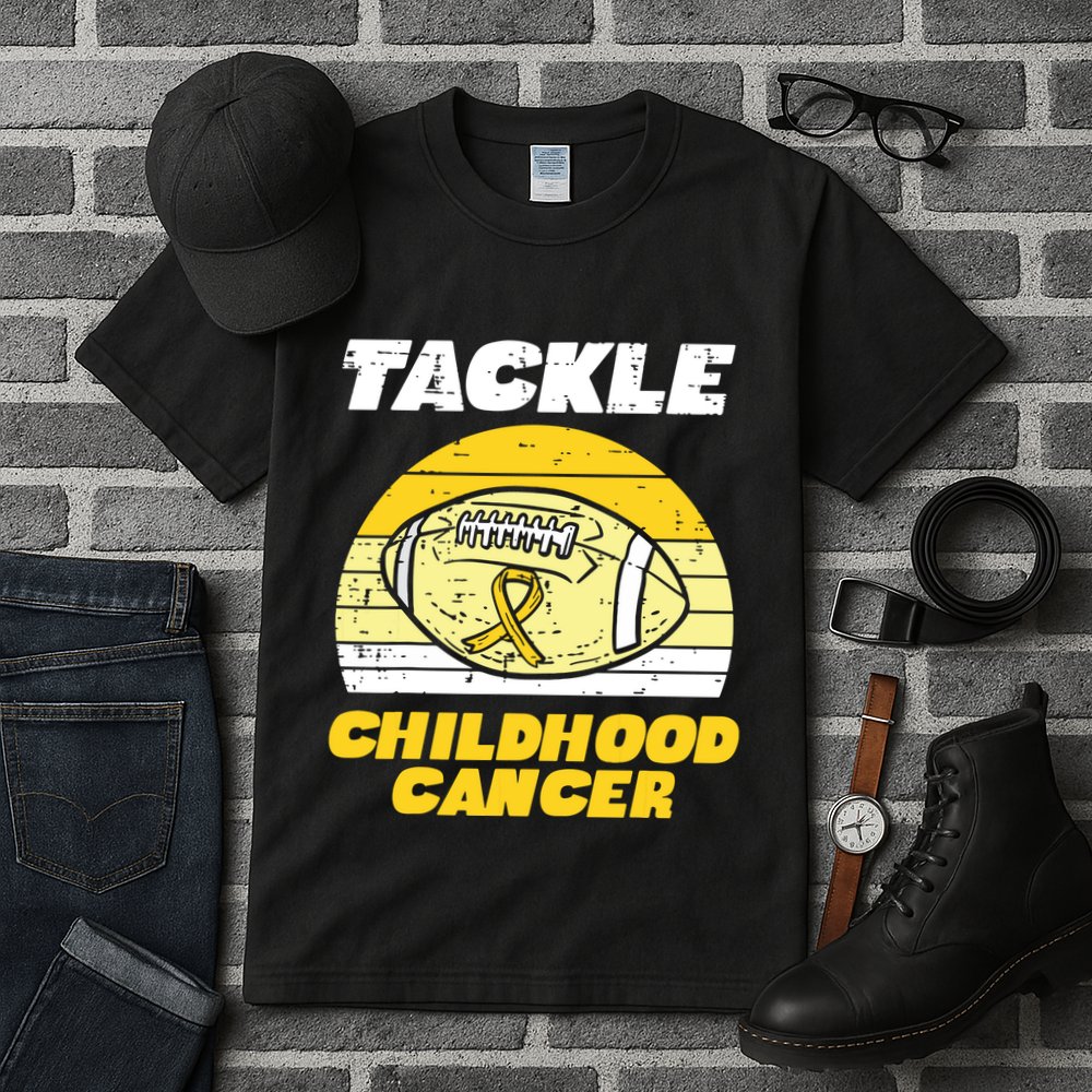 Football Tackle Childhood Cancer Retro Awareness Ribbon Tall T-Shirt
