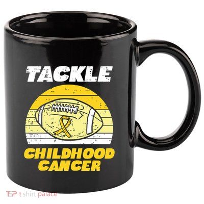 Football Tackle Childhood Cancer Retro Awareness Ribbon 11oz C Handle Ceramic Mug