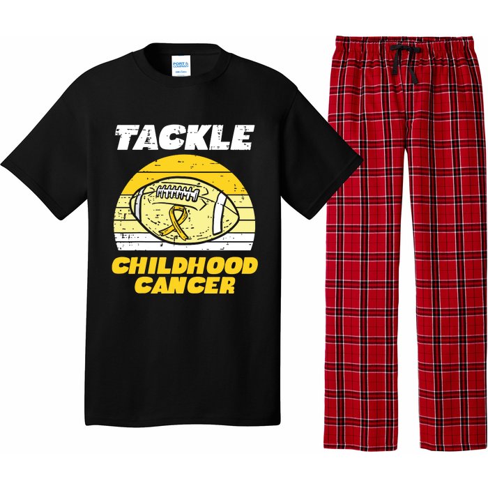 Football Tackle Childhood Cancer Retro Awareness Ribbon Pajama Set