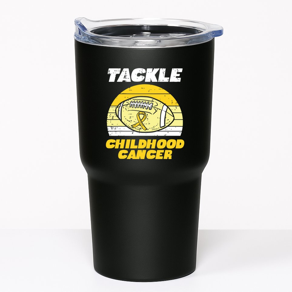 Football Tackle Childhood Cancer Retro Awareness Ribbon Tumbler