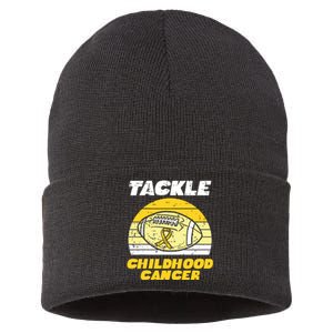 Football Tackle Childhood Cancer Retro Awareness Ribbon Sustainable Knit Beanie