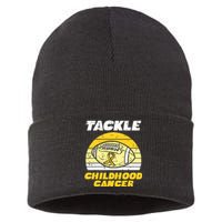 Football Tackle Childhood Cancer Retro Awareness Ribbon Sustainable Knit Beanie