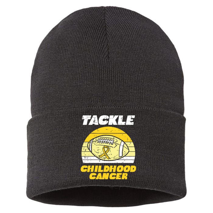 Football Tackle Childhood Cancer Retro Awareness Ribbon Sustainable Knit Beanie