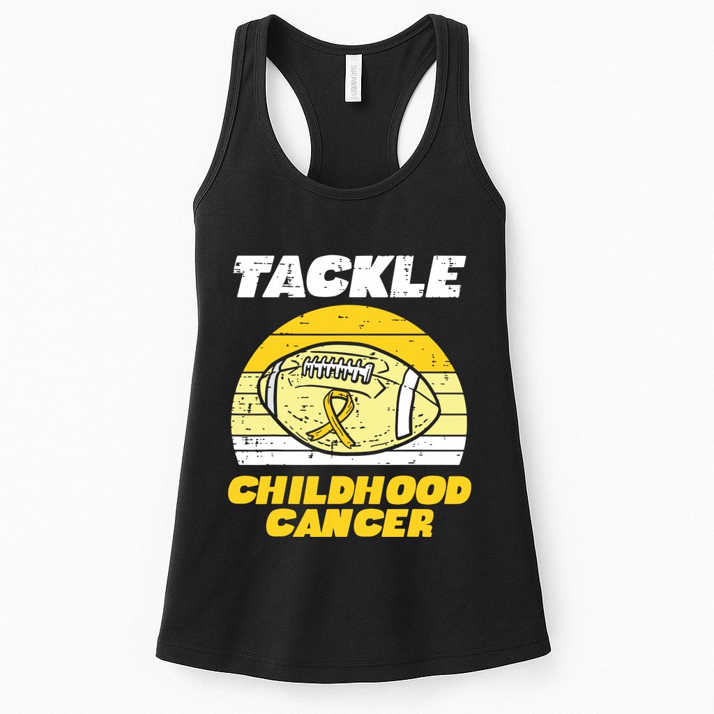 Football Tackle Childhood Cancer Retro Awareness Ribbon Womens Tank Top