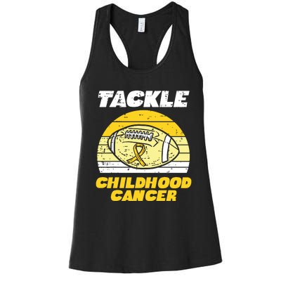 Football Tackle Childhood Cancer Retro Awareness Ribbon Women's Racerback Tank