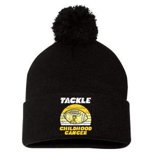 Football Tackle Childhood Cancer Retro Awareness Ribbon Pom Pom 12in Knit Beanie