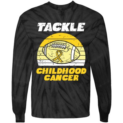 Football Tackle Childhood Cancer Retro Awareness Ribbon Tie-Dye Long Sleeve Shirt