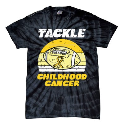 Football Tackle Childhood Cancer Retro Awareness Ribbon Tie-Dye T-Shirt