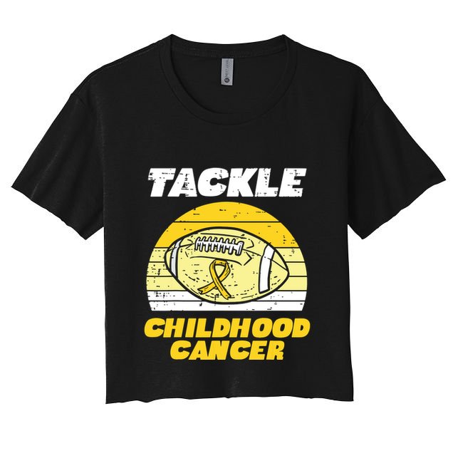 Football Tackle Childhood Cancer Retro Awareness Ribbon Crop Top