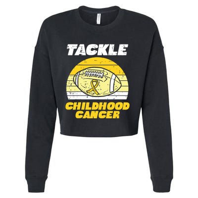 Football Tackle Childhood Cancer Retro Awareness Ribbon Cropped Pullover Crew