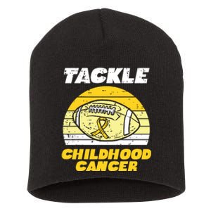 Football Tackle Childhood Cancer Retro Awareness Ribbon Short Acrylic Beanie