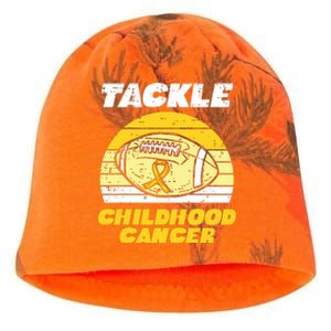 Football Tackle Childhood Cancer Retro Awareness Ribbon Kati - Camo Knit Beanie