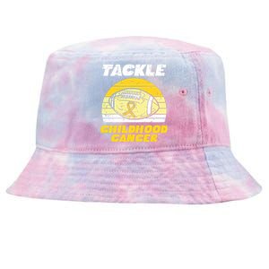 Football Tackle Childhood Cancer Retro Awareness Ribbon Tie-Dyed Bucket Hat