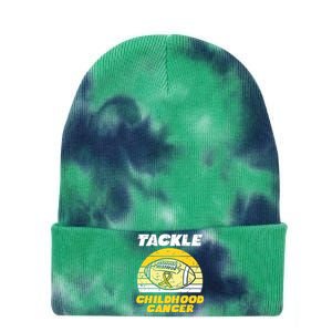 Football Tackle Childhood Cancer Retro Awareness Ribbon Tie Dye 12in Knit Beanie