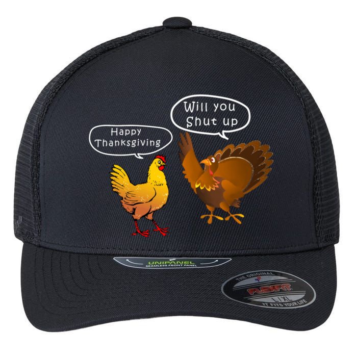 Funny Thanksgiving Chicken Vs Turkey Flexfit Unipanel Trucker Cap