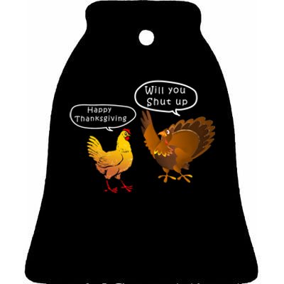 Funny Thanksgiving Chicken Vs Turkey Ceramic Bell Ornament