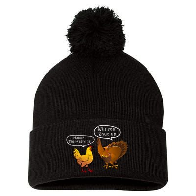 Funny Thanksgiving Chicken Vs Turkey Pom Pom 12in Knit Beanie