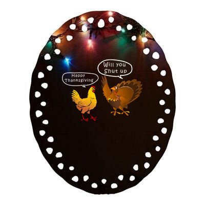 Funny Thanksgiving Chicken Vs Turkey Ceramic Oval Ornament