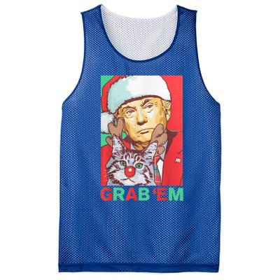 Funny Trump Cat Grab' Em Vintage Retro Christmas Trump Gift Mesh Reversible Basketball Jersey Tank