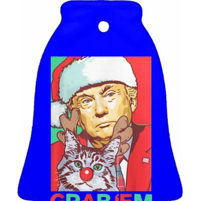 Funny Trump Cat Grab' Em Vintage Retro Christmas Trump Gift Ceramic Bell Ornament