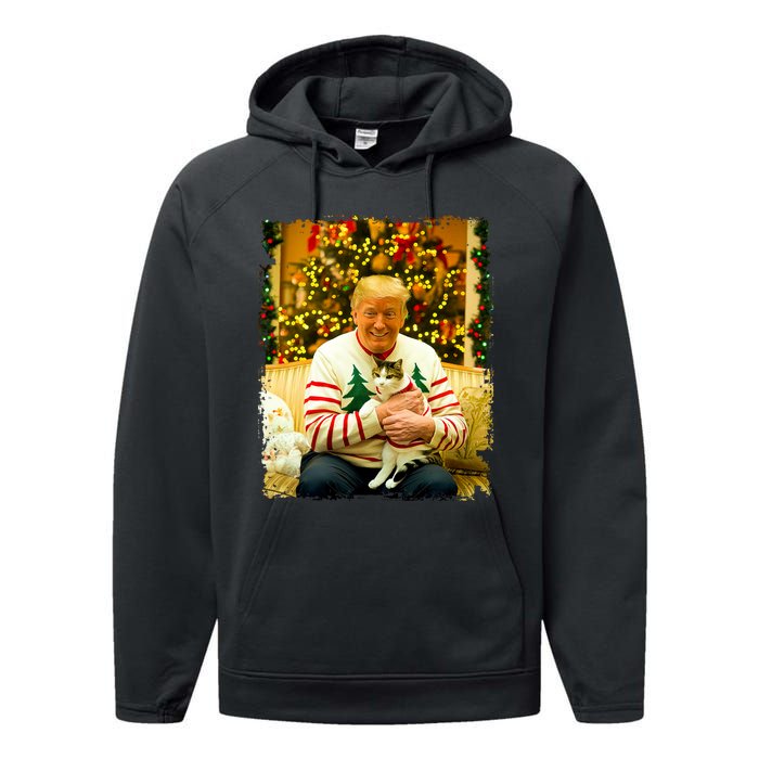 Funny Trump Christmas Sweater For Cat Lovers Xmas Pajamas Performance Fleece Hoodie