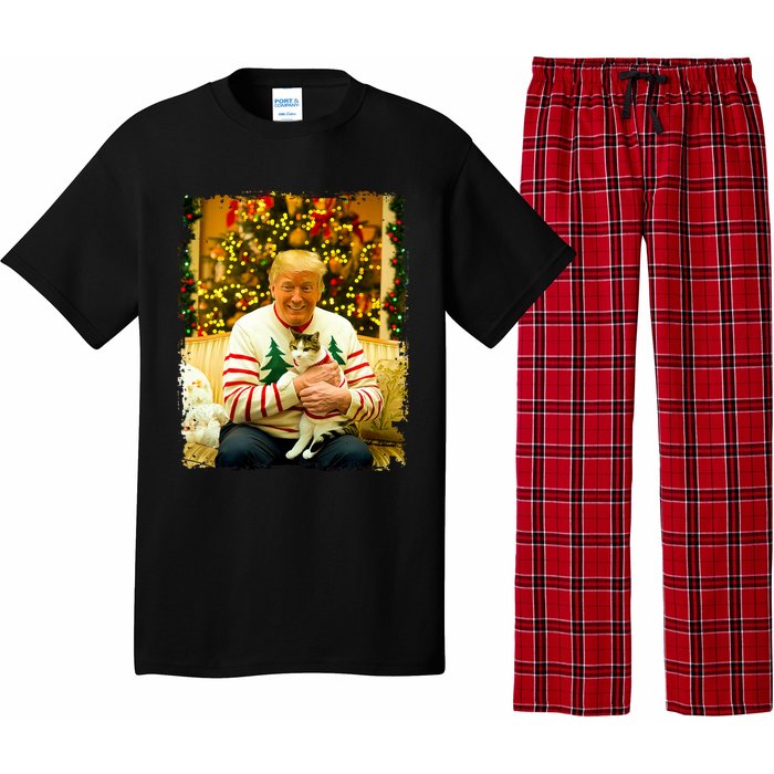 Funny Trump Christmas Sweater For Cat Lovers Xmas Pajamas Pajama Set